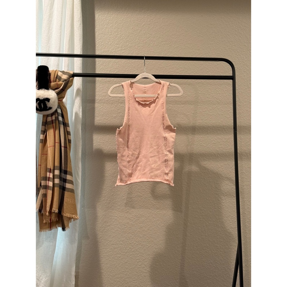 Intimately Free People Ribbed Lettuce Edge Tank Top Pink Sleeveless XS/S